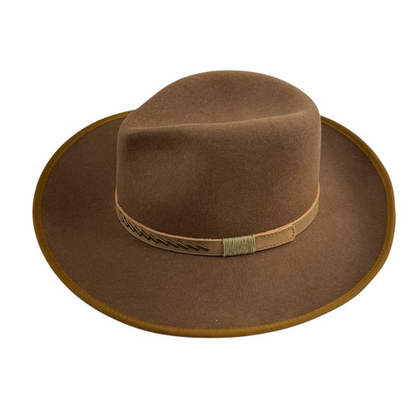 Olive & Pique Brown Wool Felt Wide Brim Rancher Hat Western Embellished Band Adj - Picture 1 of 6
